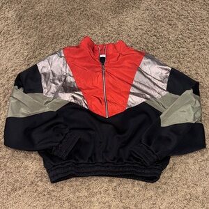 Colorblock Windbreaker Pullover - Red, Black, Silver, Olive